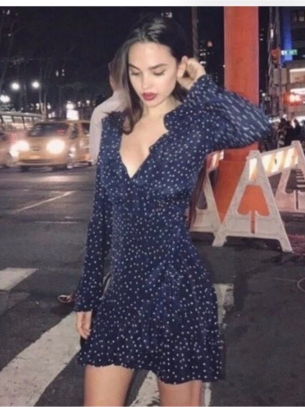 Realisation Par Alexandra Ruffled Silk Wrap Mini Dress Navy Star Print